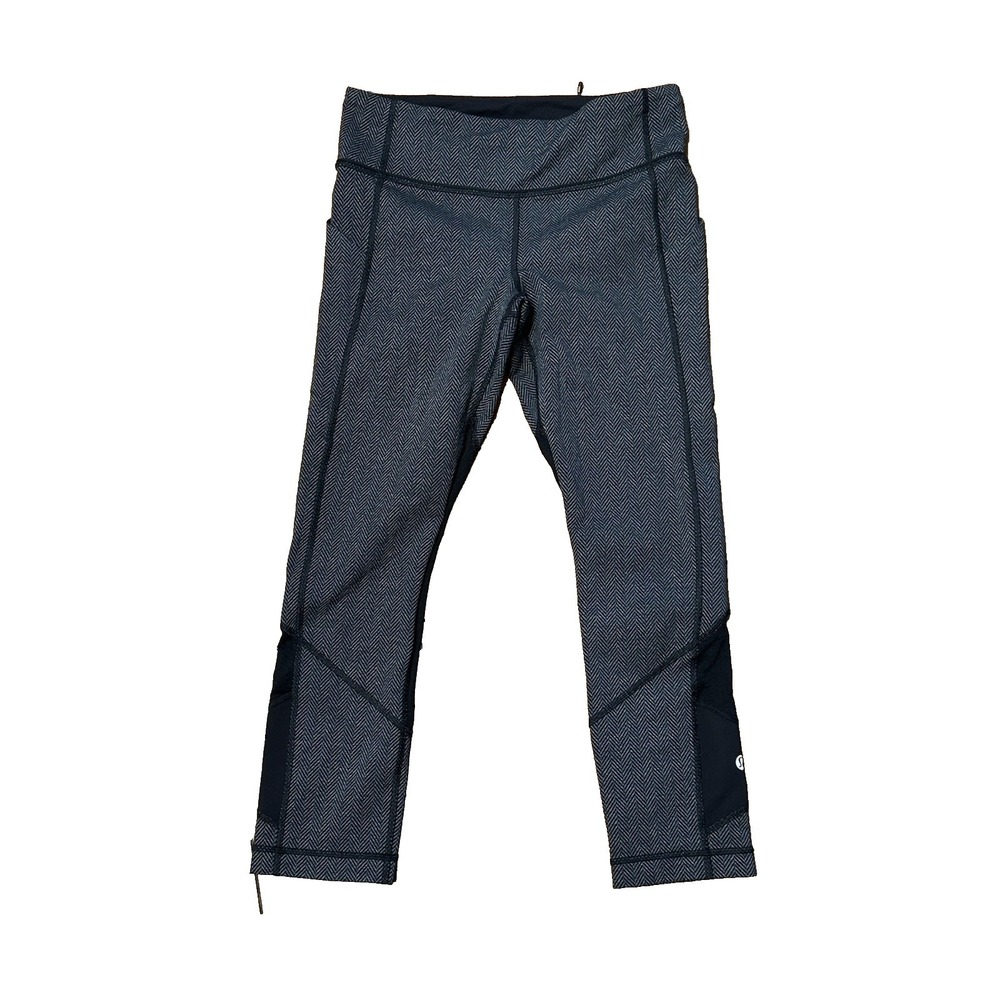 Lululemon Women's Size 6 Cropped Leggings 22" Black Gray Herringbone